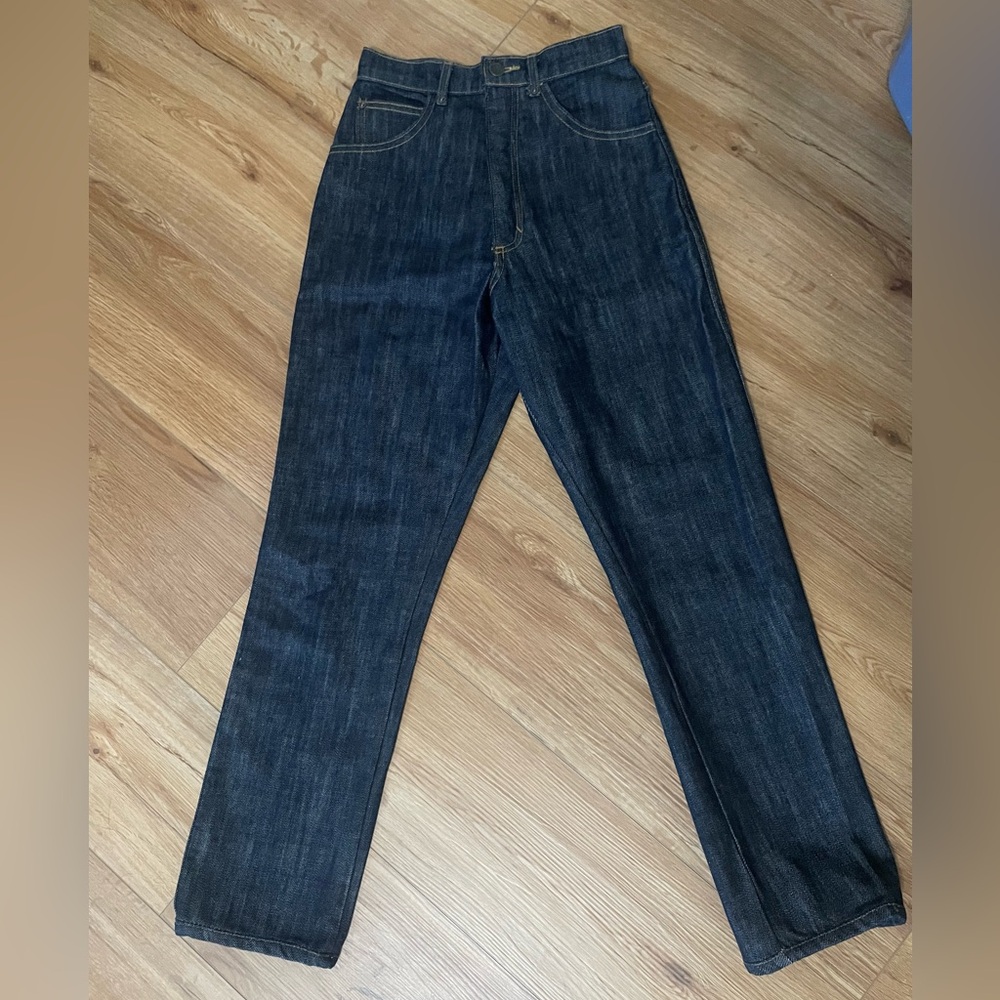 Judi Rosen high waisted, dark wash, straight leg jeans